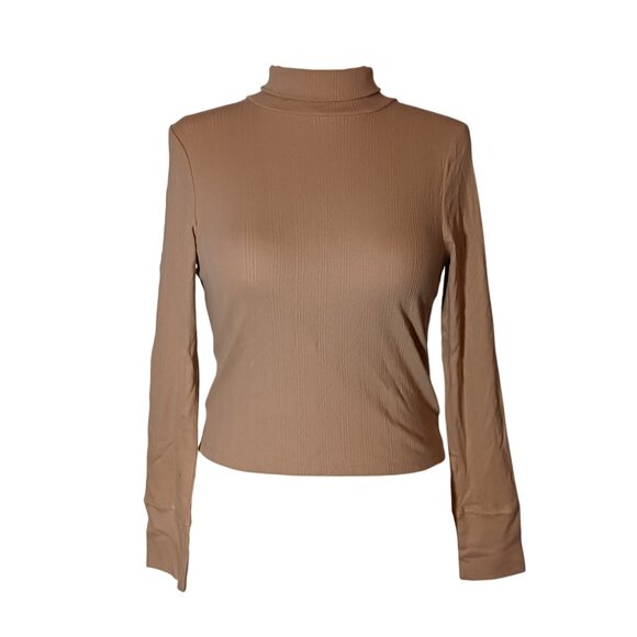 NEW Aerie Longsleeve Tan‎ Cotton Mock Neck Top Size M - Picture 2 of 13